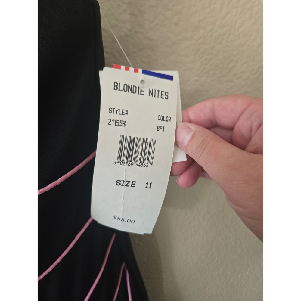 Blondie Nites Linda Bernell Black Pink Piping Halter High Low Ruffle Gown 11 NWT - Picture 5 of 5